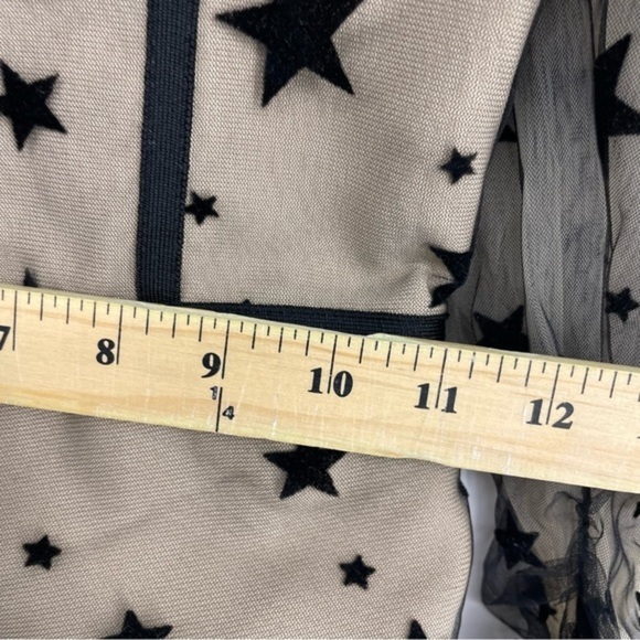 Chicida Puff Long Sleeve Mesh Patchwork Fringed Bandage Dress stars - Picture 6 of 8